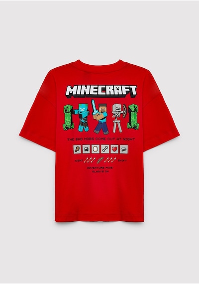 Mavi - Minecraft Baskılı Kırmızı Tişört 6610478-70478