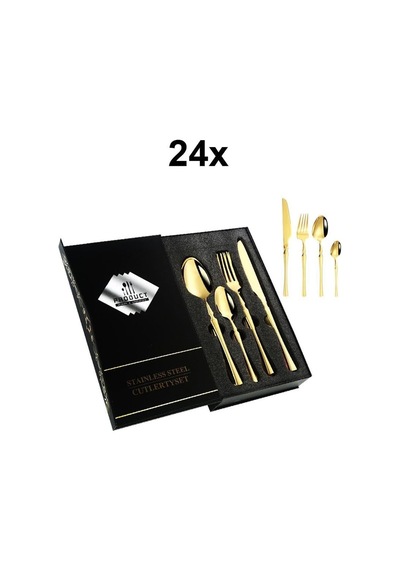 Çelik 24 Parça 6 Kişilik Gold Yemek Kaşık Çatal Bıçak Set Cin738sr Çok Renkli