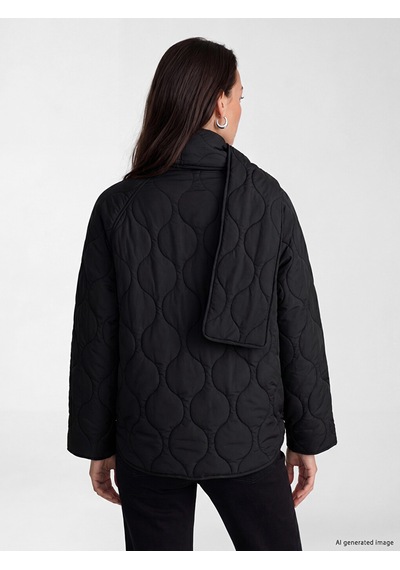 Lcwaıkıkı Classic Siyah Atkı Detaylı Kapitone Kadın Şişme Mont