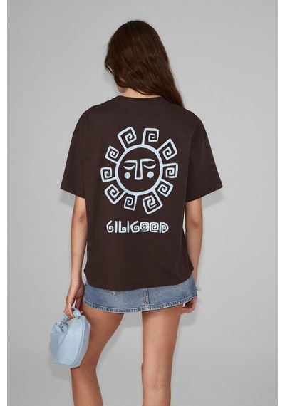 Grımelange Sahara Kadın Yumuşak Ve %100 Organik Pamuklu Baskı Detaylı Kahverengi T-shirt