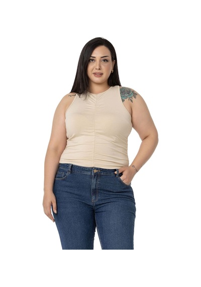 Disentis Büyük Beden Önü Ve Yanları Drapeli Halter Yaka Bej Rengi Body-bej Bej