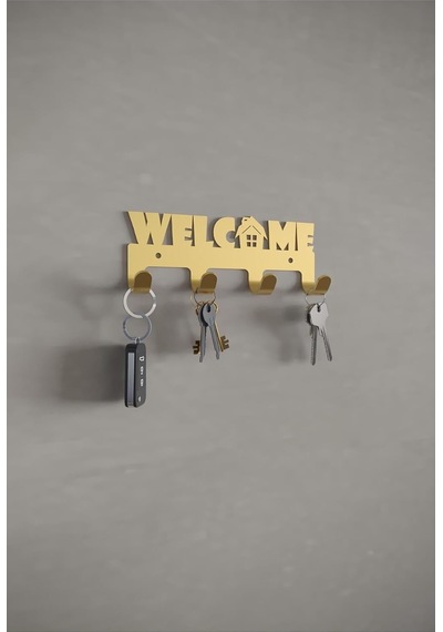 Welcome Metal Anahtar Askısı Modern Dekoratif Anahtar Ve Elbise Askılığı - Gold Diğer