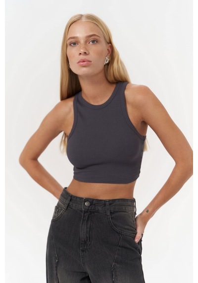 Mai Collection Mai Studios Co. 3149 - Fleur Fitilli Halter Yaka Antrasit Crop Antrasit