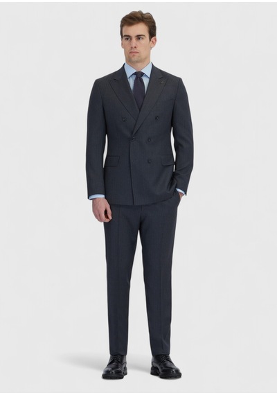 Ramsey Antrasit Çizgili Zeroweight Slim Fit %100 Yün Takım Elbise