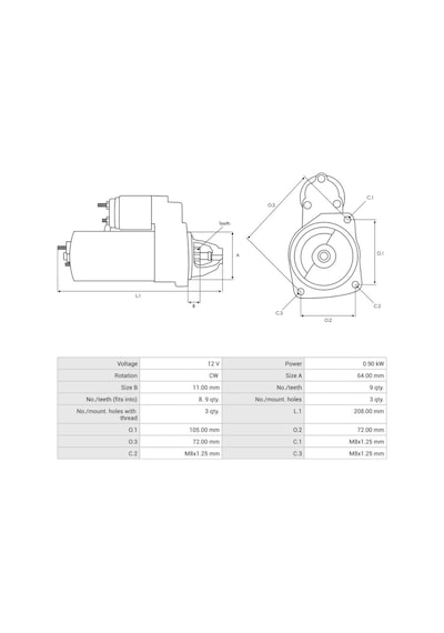 12v Marş Motoru 9 Diş 1 Kw Tofaş Doğan Slx/kartal Slx/şahin-fıat Uno/tıpo/tempra