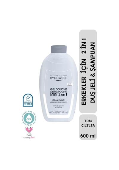 Byphasse Erkekler İçin 2 İn 1 Duş Jeli & Şampuan Urban Swing For Men 600 ML
