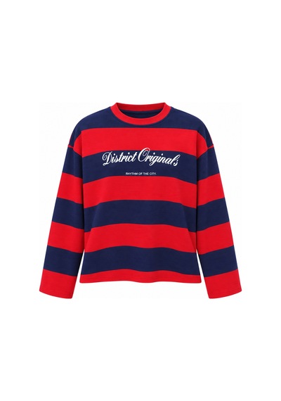 Mixray 2260 Kadın Retro Çizgili District Originals Baskı Sweatshirt Lacivert