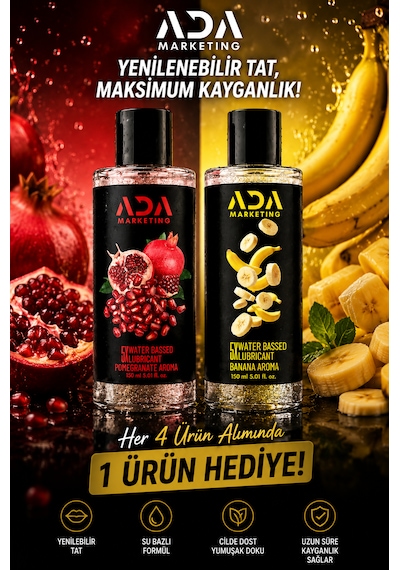Ada Marketing 2'li Set 150 Ml Muz Ve Nar Aromalı Yenilebilir Kayganlaştırıcı Jel