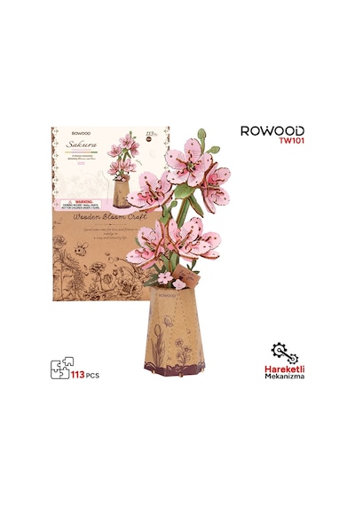 Rowood Tw101 Kiraz Çiçeği Sakura Dıy Minyatür Maket Model Seti Ahşap 3d Wooden Puzzle 3d Model Kit Ahşap Maket Dekoratif Hobi Seti
