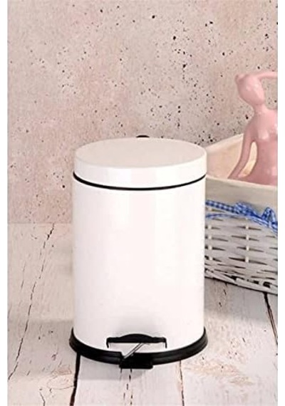 Pedallı Banyo Çöp Kovası 5lt Siyah Beyaz Pembe Metal Çok Renkli