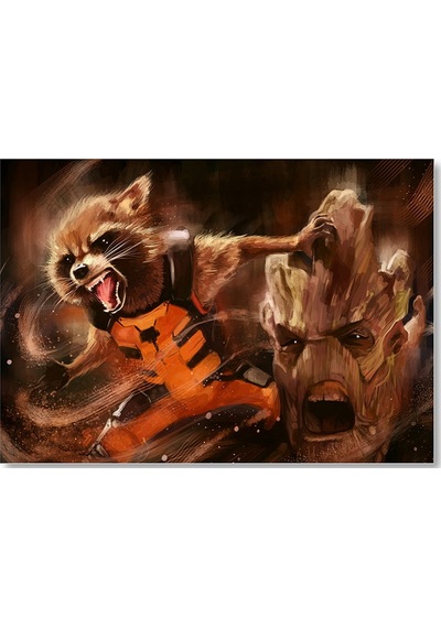 Cakasepetim Avengers Guardians Of The Galaxy Groot Ve Rocket Racoon Ahşap Mdf Tablo