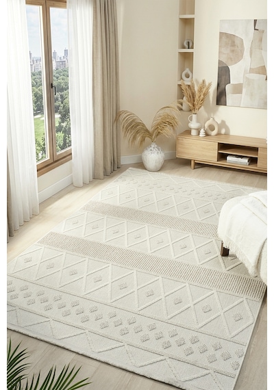 Mariesse Home Lara İskandinav Dokuma Bukleli Modern Salon Halısı Mutfak Halısı Koridor Halısı Yolluk 620-krem-bej