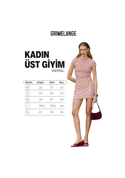 Grimelange Kıeral Kadın Yumuşak Ve Esnek Kumaşlı Çift Katlı Puantiyeli Pembe /desenli Bluz