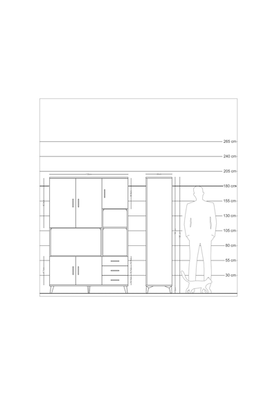 Hyperion Dolap 9 Raflı 3 Çekmeceli 5 Kapaklı 132x44x195 Çam-a... Çam