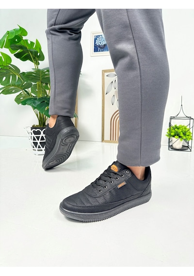 Günlük Erkek Sneaker Bağcıklı Dikişli Hafif Rahat Yürüyüş Spor Ayakkabı 013c Siyah