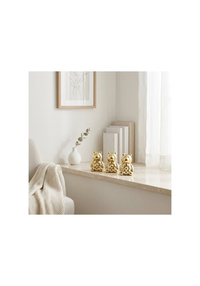 5 Adet Ayıcık Tasarımlı Biblo Küçük Seramik Dekoratif Obje, Parlak Gold Kaplama, Ev Ofis Dekoru, Teddy Bear Ornament 1