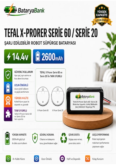 Bataryabank Tefal X-plorer Serie 60 / Serie 20 Uyumlu Robot Süpürge Bataryası 14.4v 2600mah Li-ion