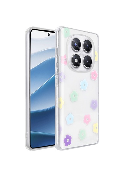 Xiaomi Redmi Note 14 Pro 4g Kılıf Şeffaf Figürlü Zore Folk Sert Kapak Papatya