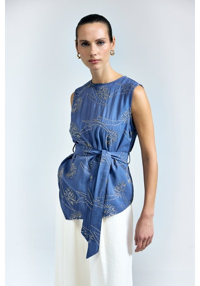 Sateen Dina Bluz - İndigo-137323