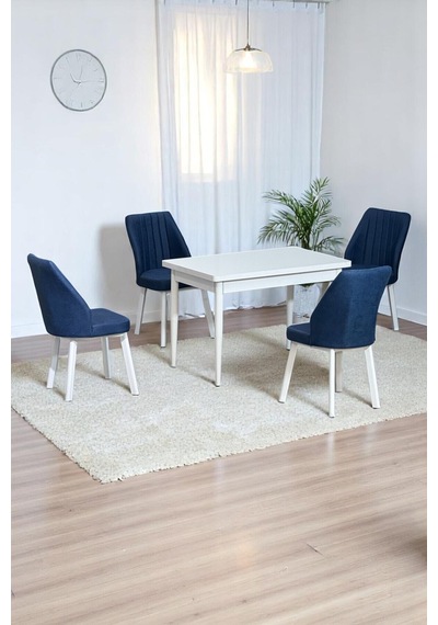 ARVEN Beyaz MDF 70x110 Sabit Mutfak Masası Takımı Beyaz Metal Ayak 4 Lacivert Sandalye ARVEN Beyaz MDF 70x110 Sabit Mutfak Masası Takımı Beyaz Metal Ayak 4 Lacivert Sandalye