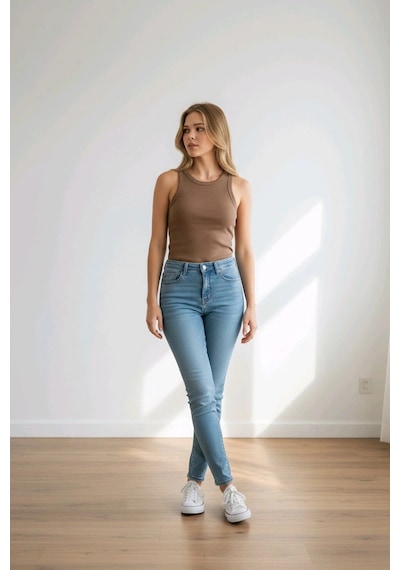 Fitilli Halter Yaka Örme Atlet Vizon