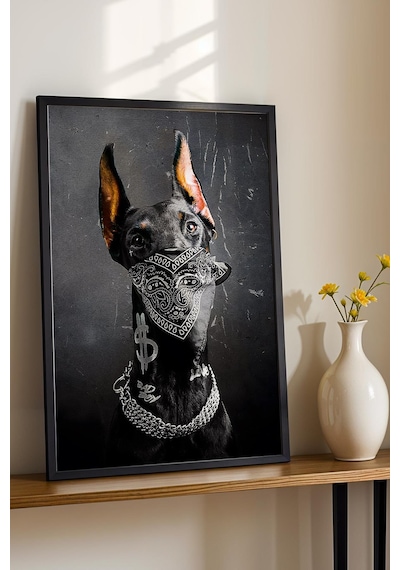 Bad Dog Çerçeveli Tablo Bandanalı Gangster Doberman Köpek Hip-hop Hayranlarına Hediye Modifiye Sanat