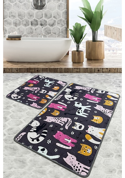 Park Cat Banyo Halısı Djt 2 Li Set Banyo Paspası Kaymaz Tabanlı Klozet Takımı Çok Renkli