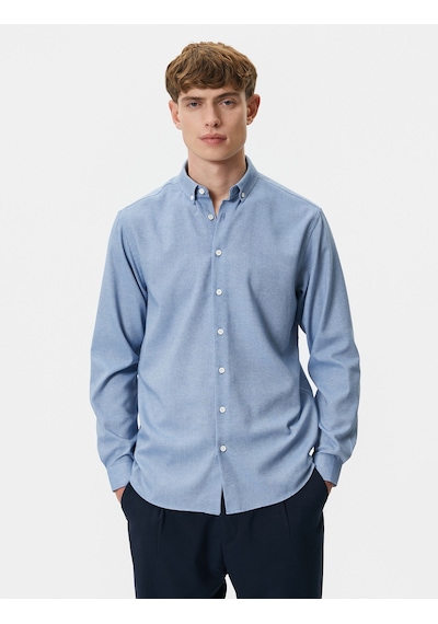 Koton Slim Fit Gömlek Klasik Yaka Uzun Kollu Düğmeli Mavi 4sam60023hw Mavi