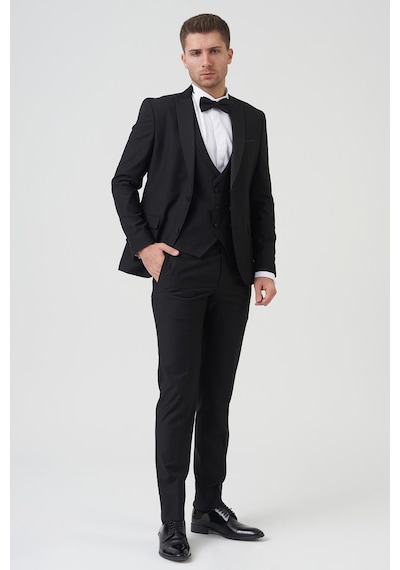 White Stone Los Angeles D2402 Slim Fit 6 Drop Damatlık Takım Elbise Siyah - Siyah