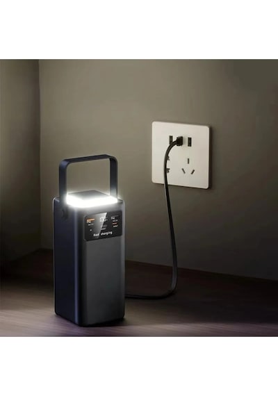 30.000 Mah 22.5w 2xusb 2xtype-c Çıkış Hızlı Şarj Çoklu Kablolu Powerbank Kamp Işık Fener Güç Bankası Siyah