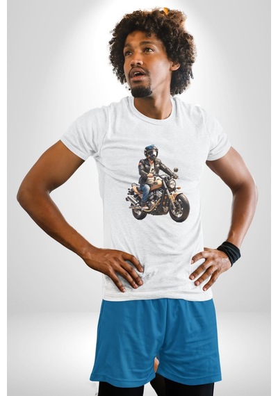 Kask Motorsiklet Dünya Turu Unisex Unisex Beyaz Organik Baskılı T-shirt Penye Yüksek Kalite Beyaz