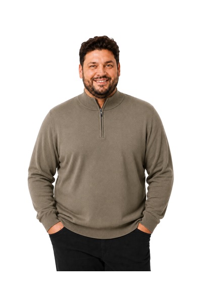 Battalmoda Erkek Büyük Beden Vizon Fermuarlı Dik Yaka Pamuklu Kazak 3xl-4xl-5xl-6xl