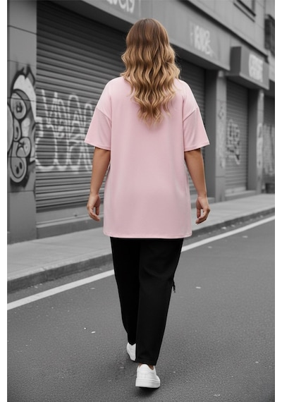 Mily Kadın Büyük Beden Battal Basic Bisiklet Yaka Pamuklu T-shirt Rahat Kesim Unisex Sevgili Kombini Pembe Mily Kadın Büyük Beden Battal Basic Bisiklet Yaka Pamuklu T-shirt Rahat Kesim Unisex Sevgili Kombini Pembe