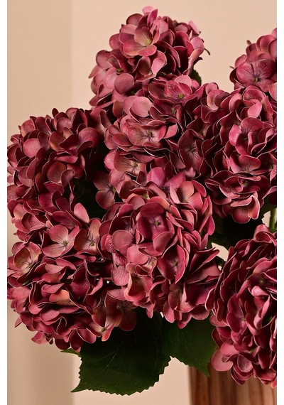 Bordo Yapay Ortanca Çiçeği Tek Dal Premium Canlı Islak Dokulu 68 Cm