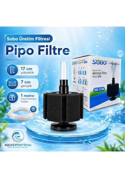 Sobo Üretim Filtresi - Pipo Filtre - - 17x7cm - Aktif Temizlik - 1 Metre Hava Hortumu Hediye