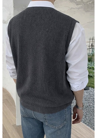 Erkek V Yaka Oversize Süveter Füme