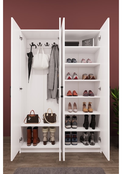 Asra Trend Vestiyer & Portmanto V-08 %100 MDF 4 Kapaklı Geniş Ayakkabılık Beyaz