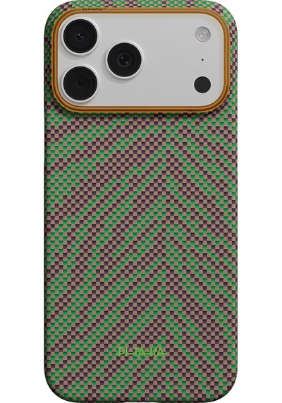 İphone 17 Pro Max Kılıf M-safe Uyumlu Aramid Fiber Pitaka Breath Of Veins Serisi Kapak Yeşil-mor Yeşil - Mor