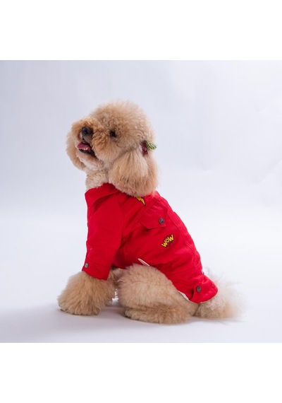 Kırmızı Cancun - Cancún Ceket Gabardin Çıtçıtlı Kedi Köpek Ceketi Kedi Köpek Kıyafeti Kedi Köpek Elbisesi