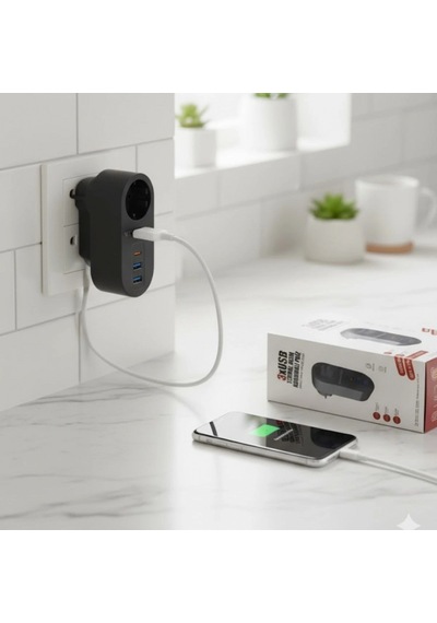 2 Usb,1 Type-c Girişli 1'li Çocuk Korumalı,ısıya Karşı Dayanıklı 2500watt Termal Akım Korumalı Priz