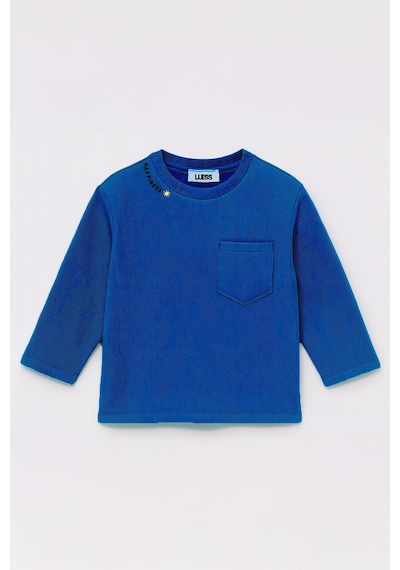 Luess Unisex Çocuk Happiness Nakışlı Cepli Fitilli Kaşkorse Tişört Lacivert