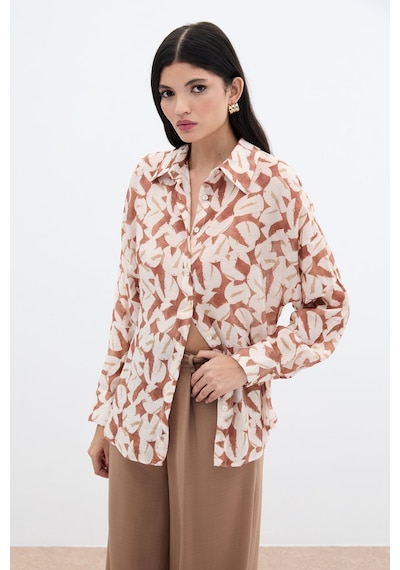 Sateen Desenli Viskon Gömlek - Kahve-136023 Kahve
