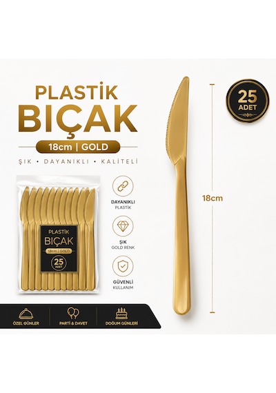 Gold Altın Sert Plastik Bıçak 25'li