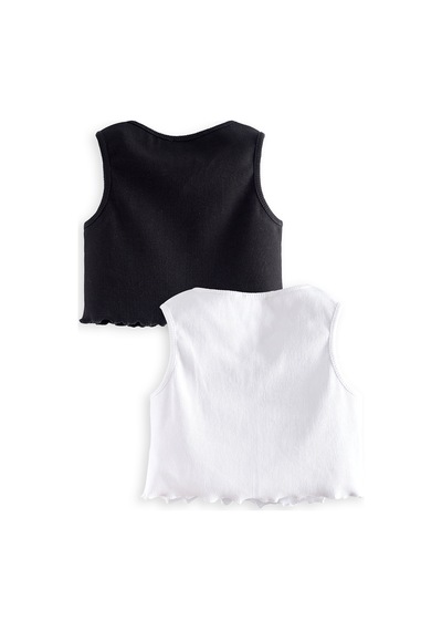 Denokids Kız Çocuk Siyah Beyaz Crop Atlet 2'li Takım Renkli