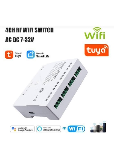 Tuya Wifi Dc 7-32v 4 Kanal Kuru Kontak Çıkışlı Akıllı Röle 4CH WiFi