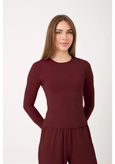 Zoor Ultra Soft Penye Modal Yuvarlak Yaka Bluz Bordo
