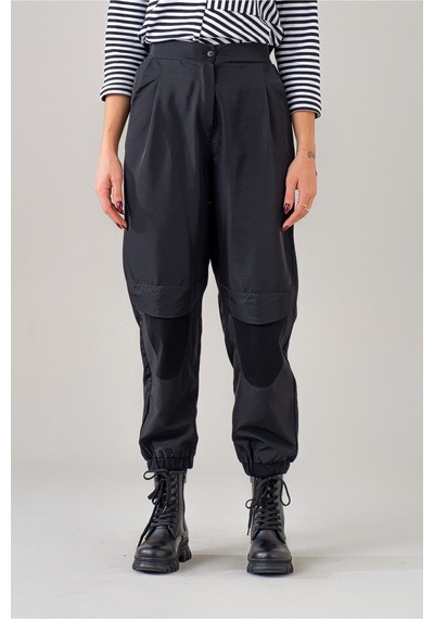 Bold & Young Kadın Siyah Polyamid Karışımlı Beli Lastikli Paça Lastikli Paraşüt Pantolon Siyah
