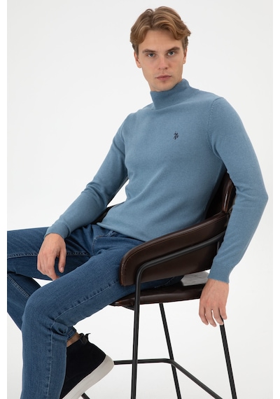 U.S. Polo Assn. Erkek Slim Fit Boğazlı Mavi Basic Kazak 50313712-VR251