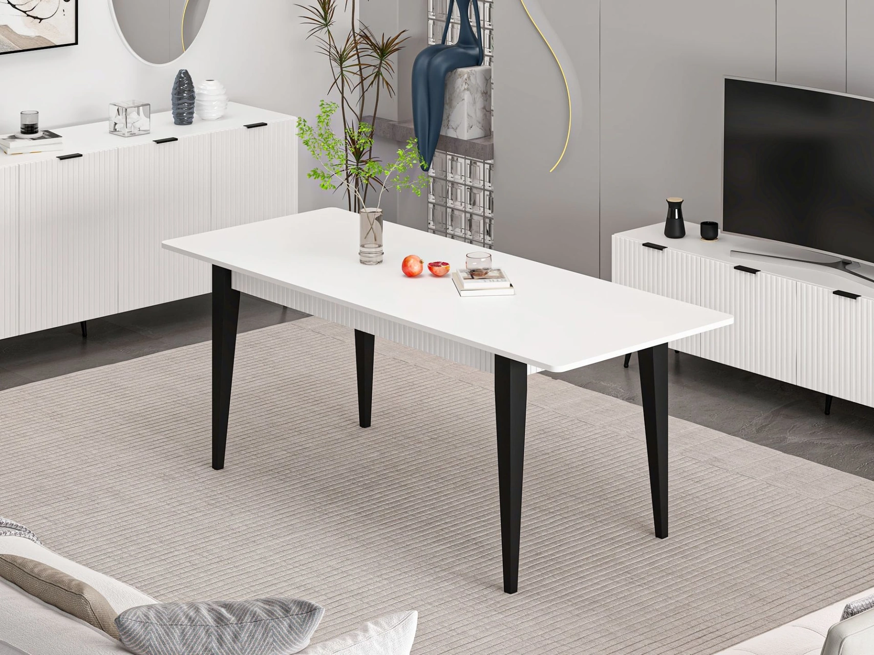 Minar Kale Plus Açılır Yemek Masası Beyaz/beyaz Çok Renkli
