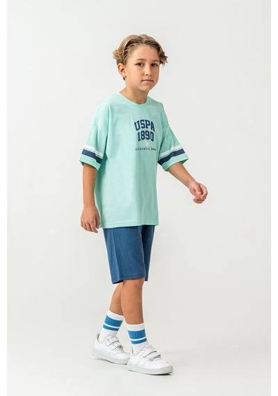 U.S. Polo Assn. Erkek Çocuk 2 Li Bermuda T-şhirt Takım Yeşil-2306 Yeşil